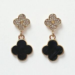 Elegant Gold and Black Flower Earrings